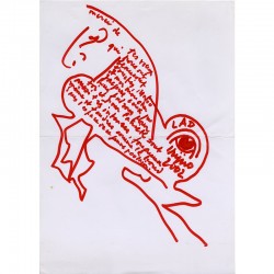 dessin original d'un poulain, au feutre rouge, de Kijno pour ses vœux de 2002