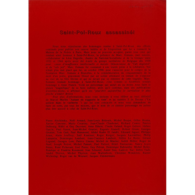 Saint-Pol-Roux et Marc Eemans, tract de Dominique Rabourdin, 1991