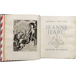 eau-forte NB de Louis Touchagues en frontispice de " Jeanne d'Arc," de Joseph Delteil, 1926