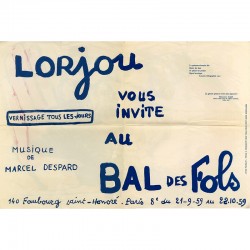 affiche/carton d'invitation pour l'exposition de Lorjou au "Bal des fols", 1959