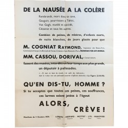 Lorjou, affiche manifeste du 3 octobre 1959 "De la nausée à la colère", 1959