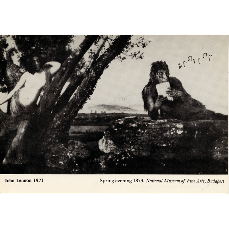cartes postale de John Lennon, collage sur "Spring evening" d'Arnold Böcklin