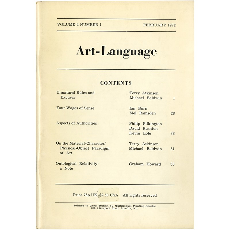 Art & Language, revue Art-Language, vol. 2- n° 1, 1972