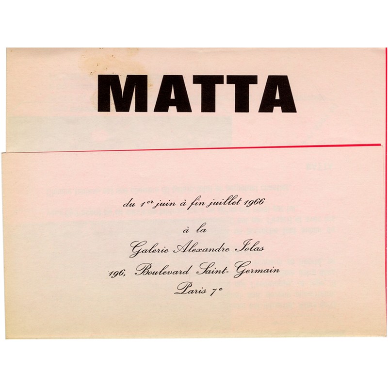 invitation sur papier rose fluo pour l'exposition de Matta "Le honni aveuglant" à la galerie Iolas, 1966