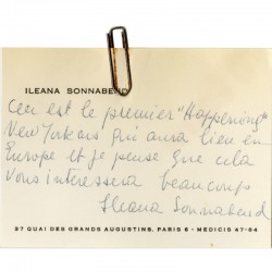carte de visite d'Ileana Sonnabend avec message manuscrit sur le happening d'Allan Kaprow, 1963