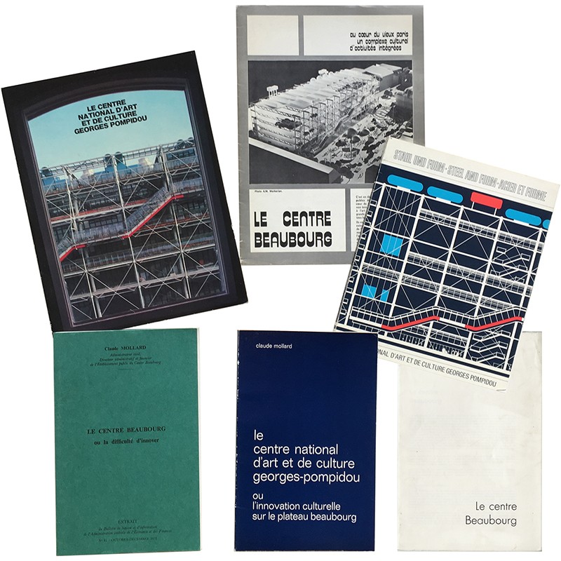 lot de 6 livres et plaquettes sur le projet architectural du Centre Georges Pompidou, 1971-1980