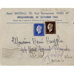 Invitation de la galerie René Breteau, envoyée à René Huyghe en septembre 1945