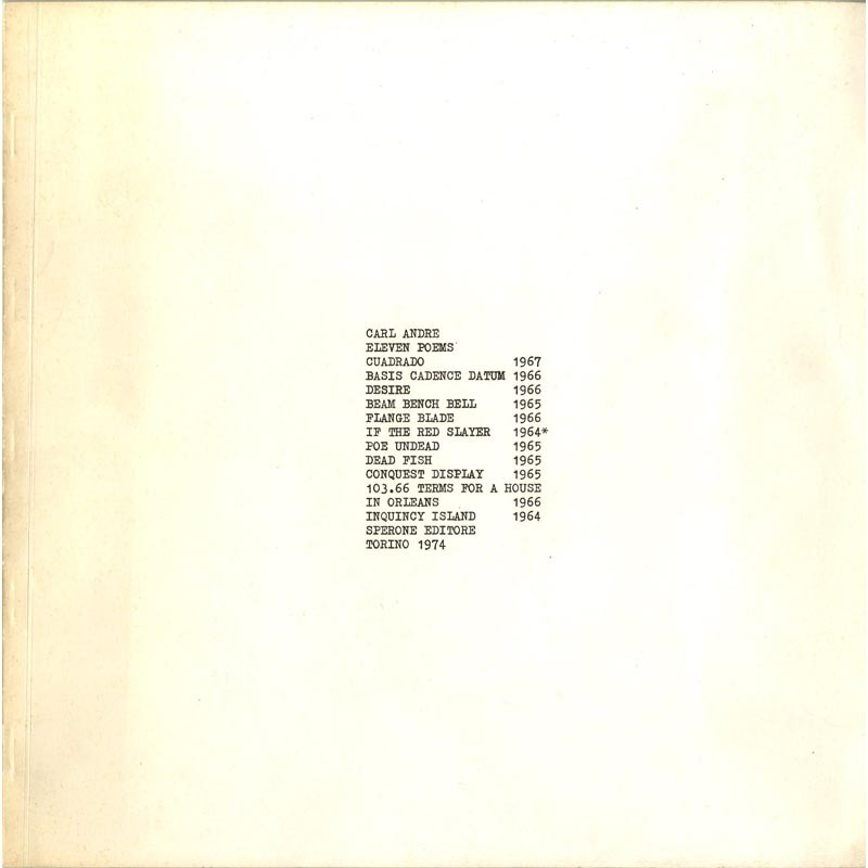 Carl Andre, Eleven Poems, 1974