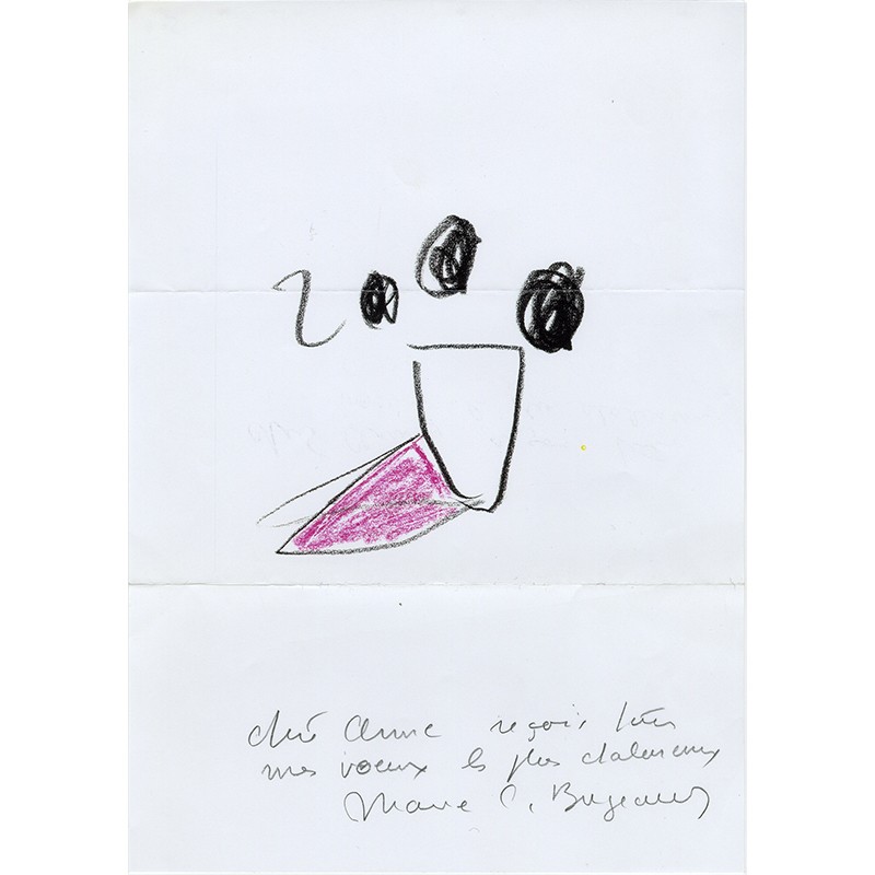 dessin original de Marie-Claude Bugeaud adressé à Anne Dagbert pour les voeux de l'an 2000
