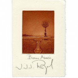 gravure originale en 2 couleurs de J.-J.-J. Rigal pour une carte de voeux