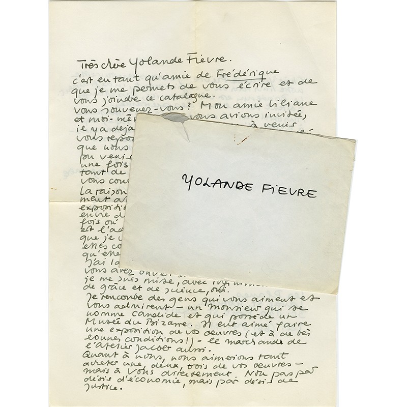 lettre manuscrite de la sculptrice et peintre Lena Vandrey adressée à Yolande Fièvre lettre manuscrite de la sculptrice et peintre Lena Vandrey adressée à Yolande Fièvre