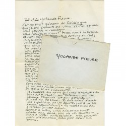lettre manuscrite de la sculptrice et peintre Lena Vandrey adressée à Yolande Fièvre