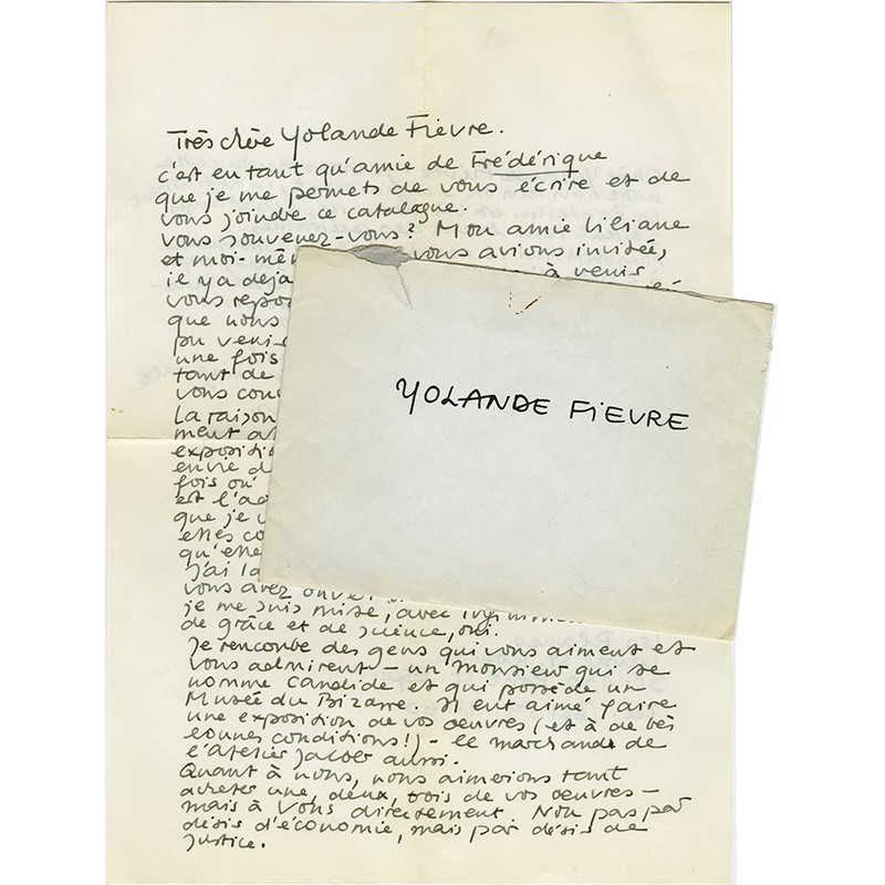 lettre manuscrite de la sculptrice et peintre Lena Vandrey adressée à Yolande Fièvre