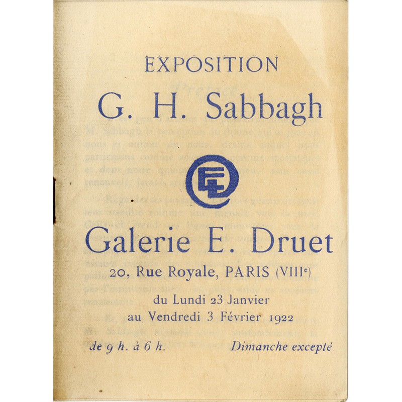 G. H. Sabbagh, galerie E. Druet, 1922