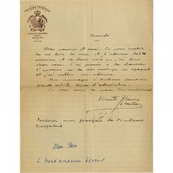 lettre de Vicente Blasco Ibáñez, romancier espagnol, au consul Edouard Gaussen