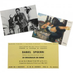 lot de cartons d'invitation et de carte postale de Daniel Spoerri, 1972-1985