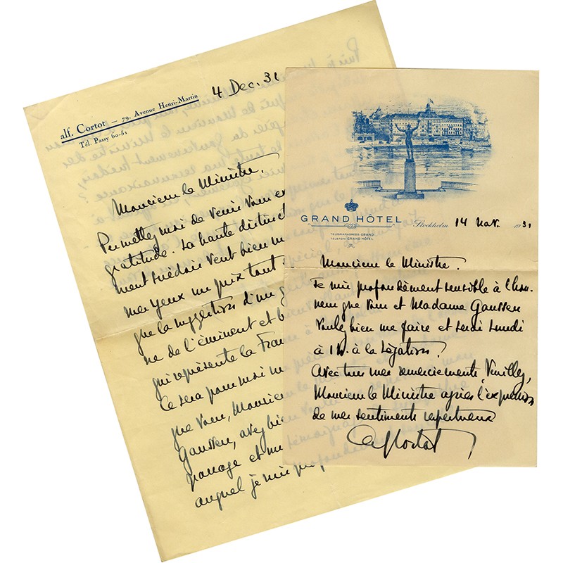 lettres d'Alfred Cortot, au consul Édouard Gaussen, 1931