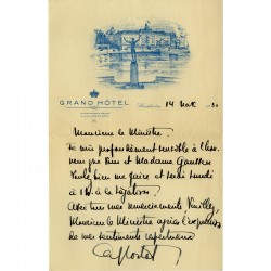 Alfred Cortot, lettre manuscrite, 1931