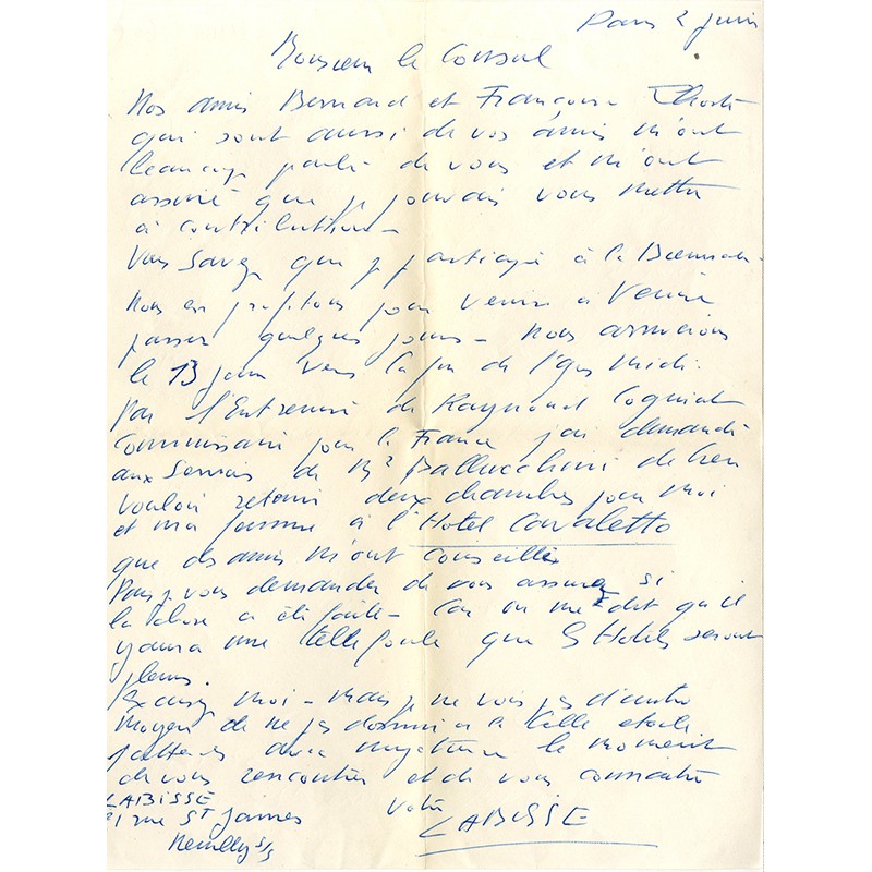 lettre autographe de Félix Labisse, 1954