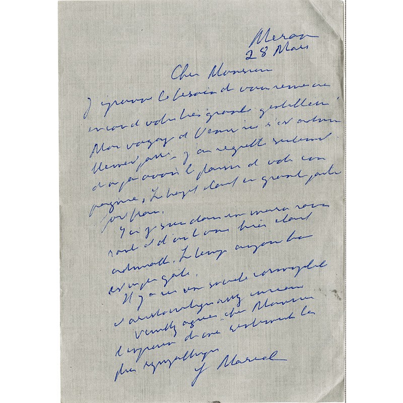 lettre autographe de Gabriel Marcel, 1954