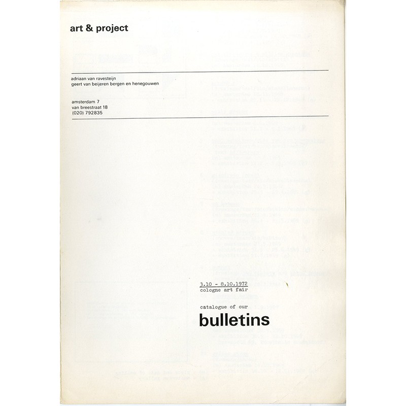 Art & Project (Adriaan van Ravesteijn et Geert van Beijeren), bulletin, Cologne Art Fair, 1972