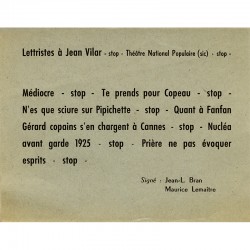 Jean-Louis Brau, Maurice Lemaître, Lettristes à Jean Vilar, 3 mai 1952