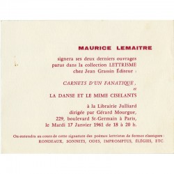 signature de Maurice Lemaître de "Carnets d'un fanatique" et "La danse et le mime ciselants" 1961