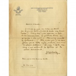 Georges Casela, lettre manuscrite à Édouard Gaussen, 1919