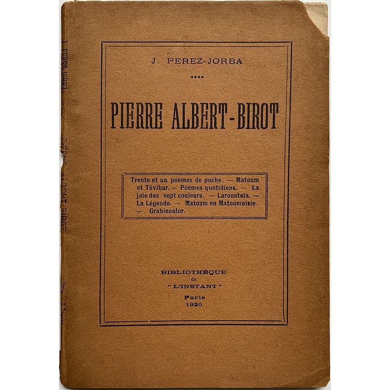 Pierre Albert-Birot, par Joan Perez-Jorba, Bibliothèque de "L'Instant", 1920
