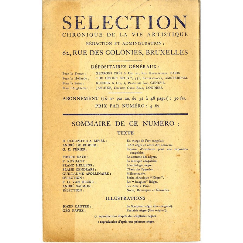 Sélection, Chronique de la vie artistique, du 15 janvier 1922,