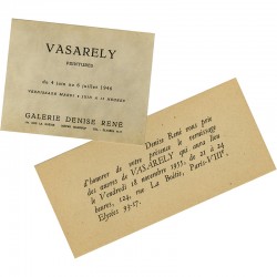 lot de deux cartons d'invitation (1946 et 1955) de la galerie Denise René, à Paris, pour des expositions de Vasarely