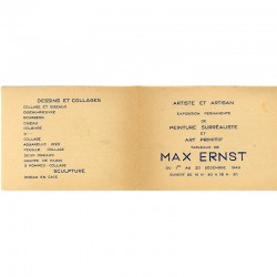 recto ouvert du carton d'invitation pour l'exposition Max Ernst, galerie "Artiste et Artisan" de Simone Collinet