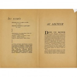 bulletin d'abonnement de 4 pages "Au lecteur"pur Les Essais