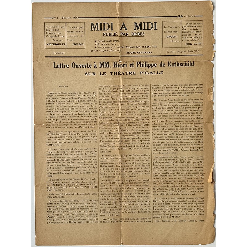 Midi à Midi, n°1 février 1930, J.-H. Lévesque, M. Fontaine, Van Heeckeren, O. de Carné