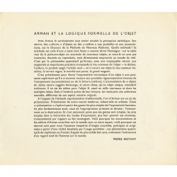 texte de Pierre Restany "Arman et la logique formelle de l'objet"