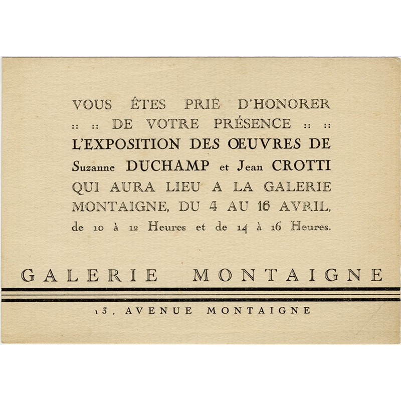 Jean Crotti, Suzanne Duchamp, "Tabu", galerie Montaigne, 1921