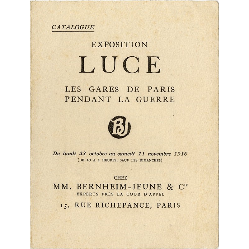 invitation pour l'exposition de Maximilien Luce "Les Gares de Paris pendant la Guerre", galerie Bernheim-Jeune, 1916