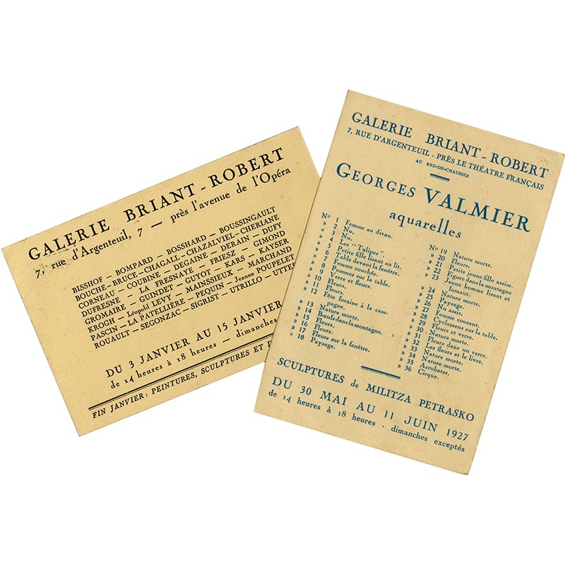 lot de 2 invitations de la Galerie Briant-Robert, 1927