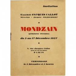 carton d'invitation pour l'exposition des peintures récentes de Simon Mondzain, à la galerie Jacques Callot, 1927
