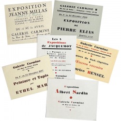 lot de 6 cartons d'invitation de la galerie Carmine, 1926-1927