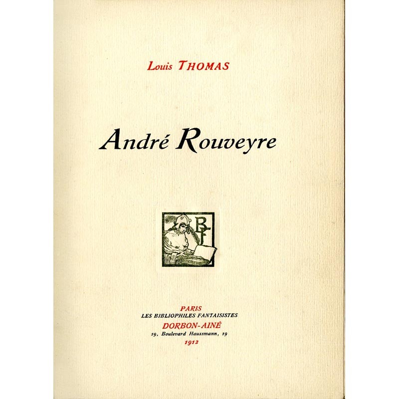 Page de titre du livre "André Rouveyre" par Louis Thomas