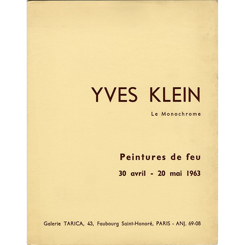 exposition "Yves Klein Le monochrome. Peintures de feu" à la Galerie Tarica, 1963