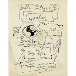 affichette pour l'exposition Pouchkine Salle Pleyel, illustrée par Cocteau en 1937