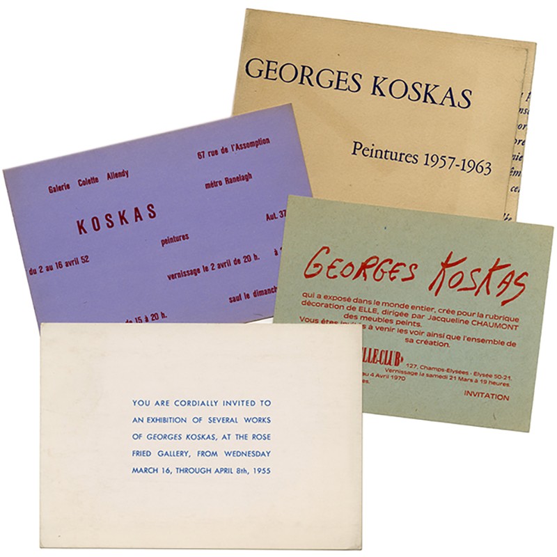 lot de 4 cartons d'invitation de Georges Koskas (1952-1955-1963-1970)