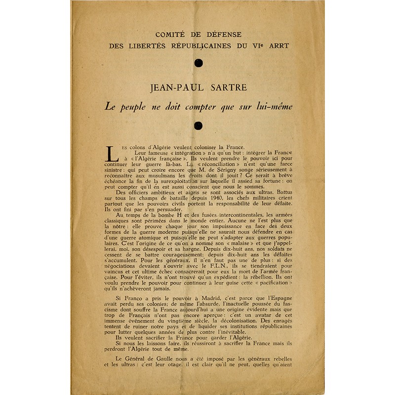 Jean-Paul Sartre, Le peuple ne doit compter que sur lui même