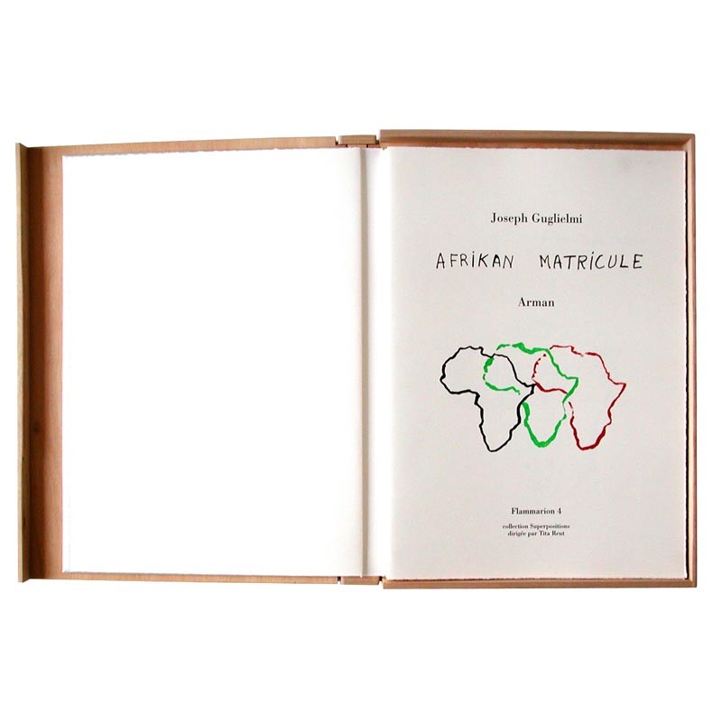 Page de titre du livre d'artiste d'Arman "Afrikan matricule"
