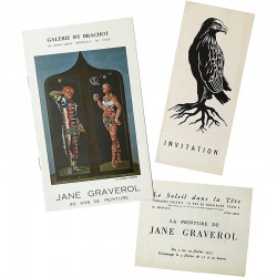 lot de 3 cartons d'invitation pour des expositions de Jane Graverol, 1955-1968