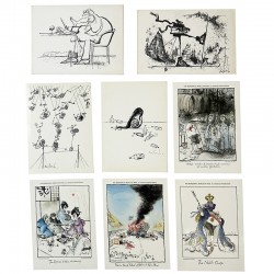 Ronald Searle, 8 cartes postales anciennes, 1967-1986