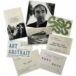 lot de documents : livre, cartons d'invitation, carte postale de Pol Bury (1949- 2015)