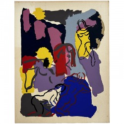 Pierre Ambrogiani, Personnages et paysage, lithographie s.d.